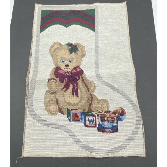 Vintage Christmas Bear Tapestry DIY Stocking Throw Pillow Front Holiday Decor - Picture 1 of 7